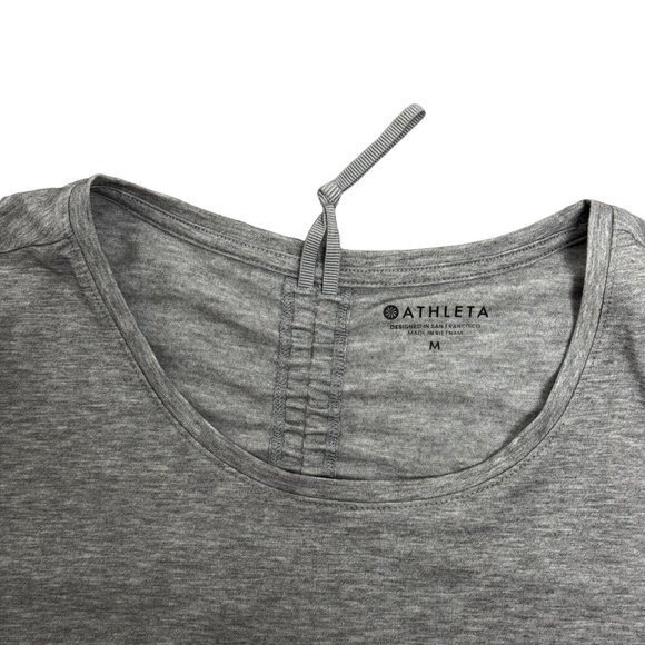 Athleta Womens Size Medium Gray Encore Short Sleeve Cinch Open Back Shirt - Picture 2 of 6
